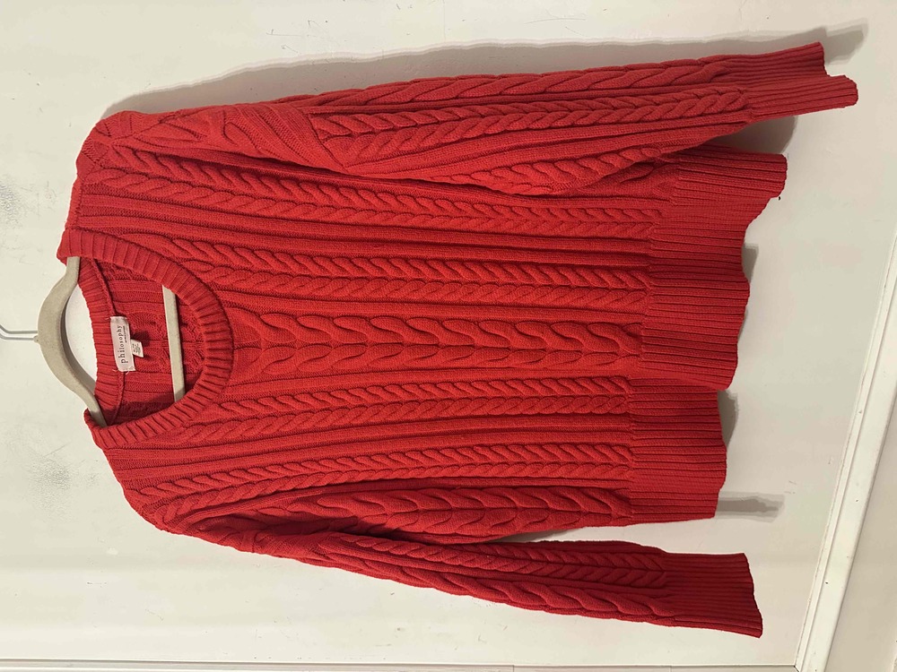 Philosophy Sweater Womans Size XL Bright Red Cable Knit Crew Neck Soft Casual - Picture 2 of 9